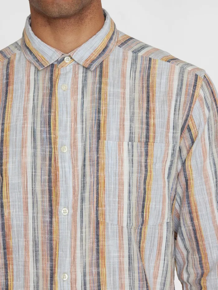 KnowledgeCotton Apparel Shirts Loose Multicolored Striped Cotton Shirt Gotsvegan 8211 Men