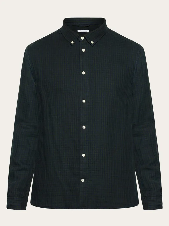 KnowledgeCotton Apparel Shirts Regular Fit Double Layer Checkered Shirt Green Check 8211 Men KnowledgeCotton Apparel Shirts Regular Fit Double Layer Checkered Shirt Green Check 8211 Men