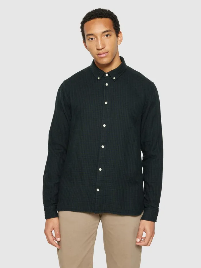 KnowledgeCotton Apparel Shirts Regular Fit Double Layer Checkered Shirt Green Check 8211 Men KnowledgeCotton Apparel Shirts Regular Fit Double Layer Checkered Shirt Green Check 8211 Men