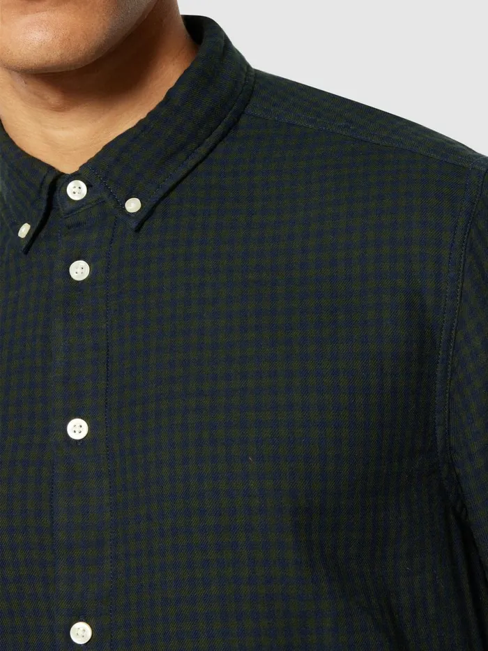 KnowledgeCotton Apparel Shirts Regular Fit Double Layer Checkered Shirt Green Check 8211 Men KnowledgeCotton Apparel Shirts Regular Fit Double Layer Checkered Shirt Green Check 8211 Men