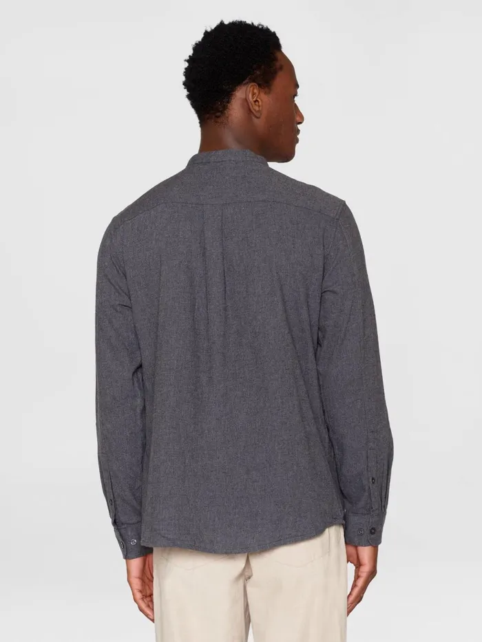 KnowledgeCotton Apparel Shirts Regular Fit Melang Flannel Stand Collar Shirt Dark Grey Melange 8211 Men