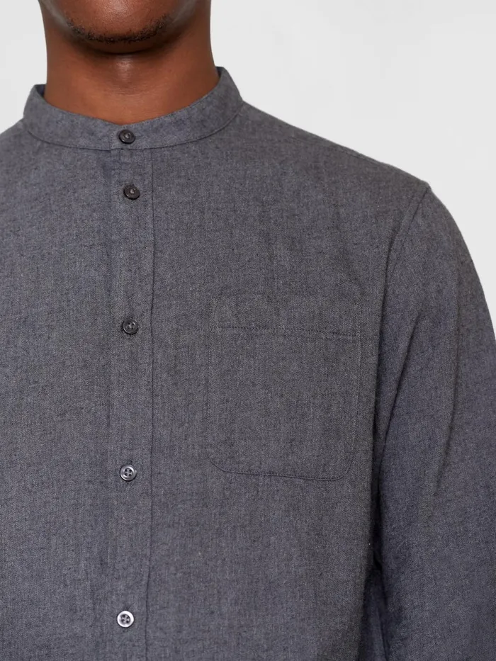 KnowledgeCotton Apparel Shirts Regular Fit Melang Flannel Stand Collar Shirt Dark Grey Melange 8211 Men
