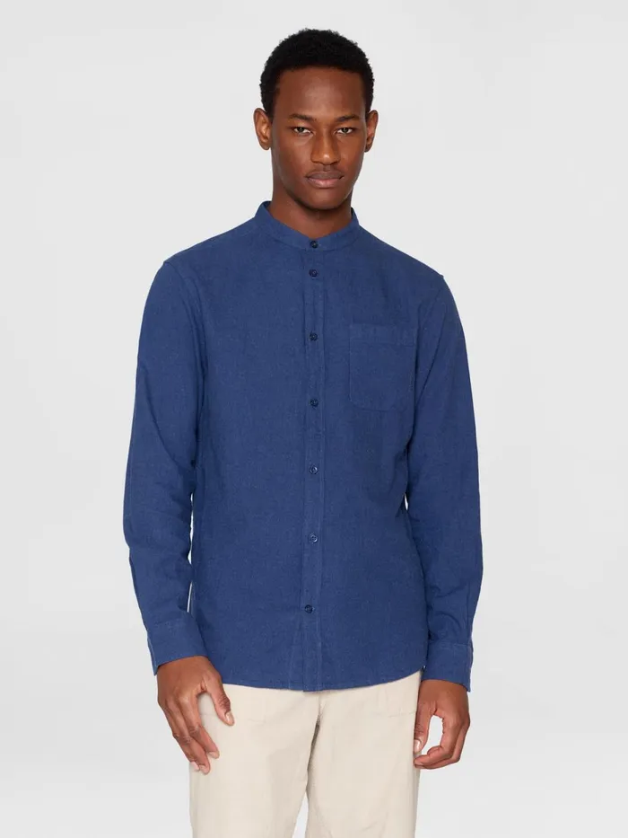 KnowledgeCotton Apparel Shirts Regular Fit Melang Flannel Stand Collar Shirt Estate Blue 8211 Men KnowledgeCotton Apparel Shirts Regular Fit Melang Flannel Stand Collar Shirt Estate Blue 8211 Men
