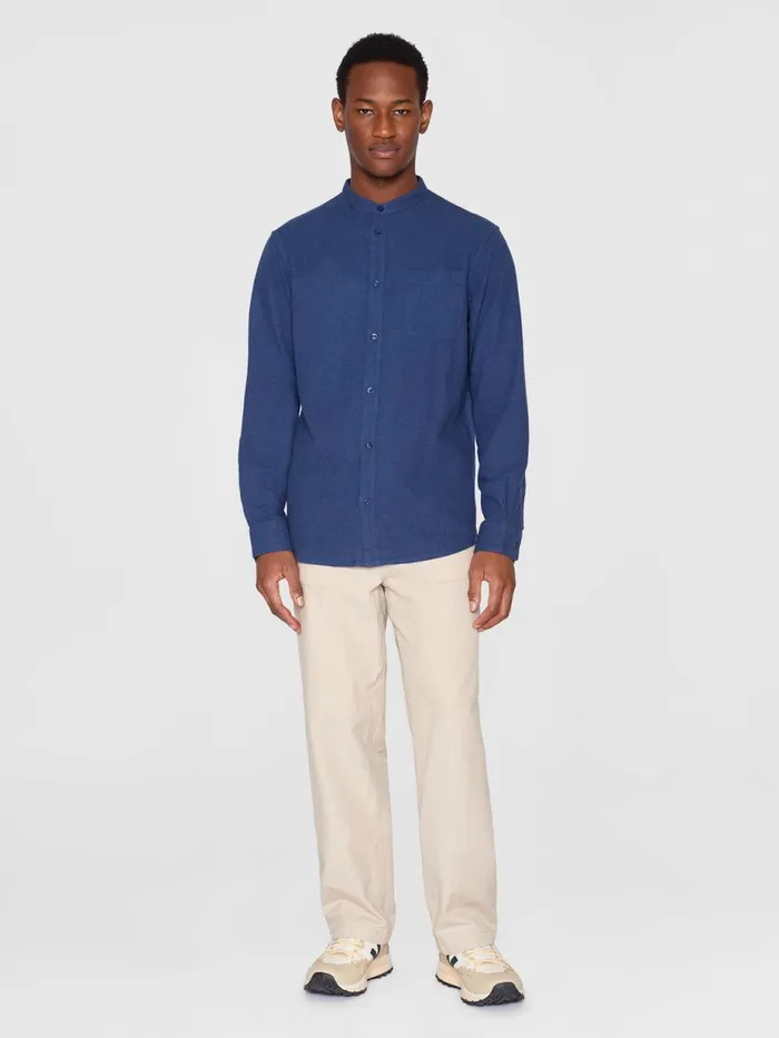 KnowledgeCotton Apparel Shirts Regular Fit Melang Flannel Stand Collar Shirt Estate Blue 8211 Men KnowledgeCotton Apparel Shirts Regular Fit Melang Flannel Stand Collar Shirt Estate Blue 8211 Men