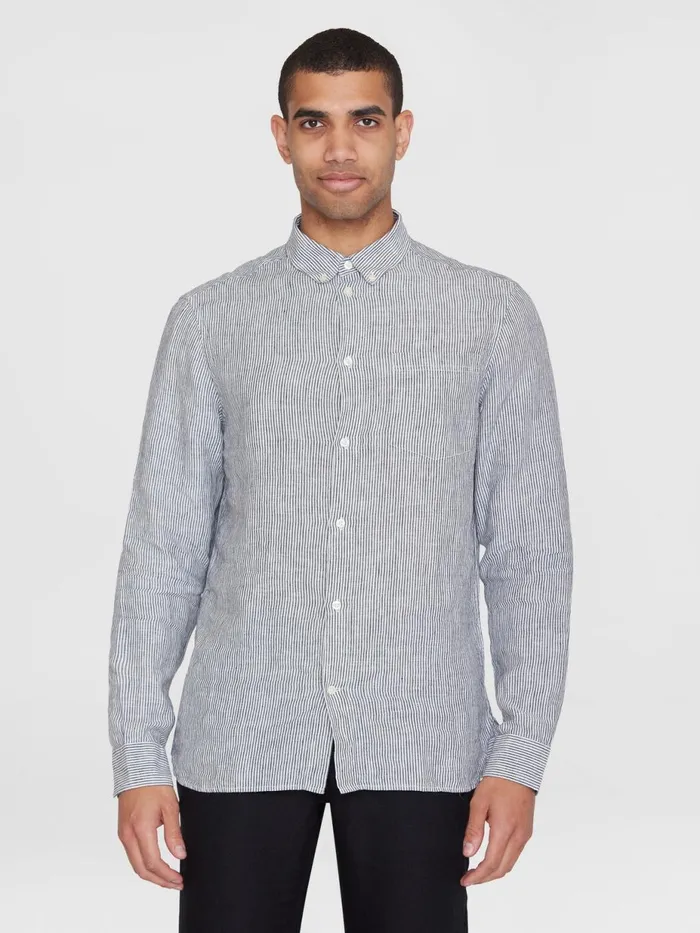 KnowledgeCotton Apparel Shirts Regular Striped Linen Shirt Gotsvegan 8211 Men KnowledgeCotton Apparel Shirts Regular Striped Linen Shirt Gotsvegan 8211 Men