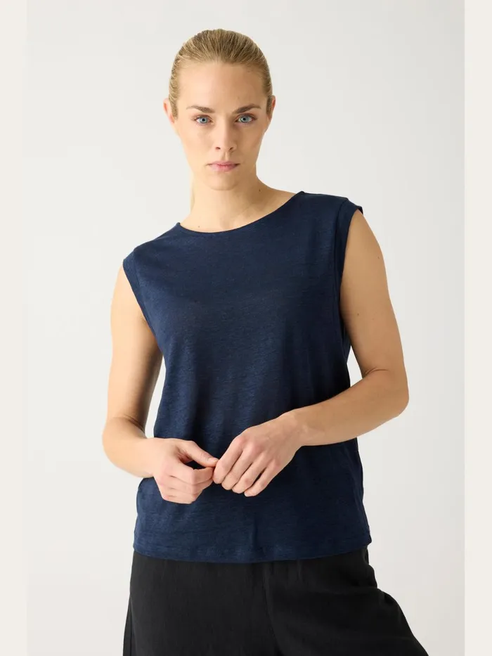 KnowledgeCotton Apparel TShirts And Tops Loose Fold Up Linen Tshirt Total Eclipse 8211 Women KnowledgeCotton Apparel TShirts And Tops Loose Fold Up Linen Tshirt Total Eclipse 8211 Women