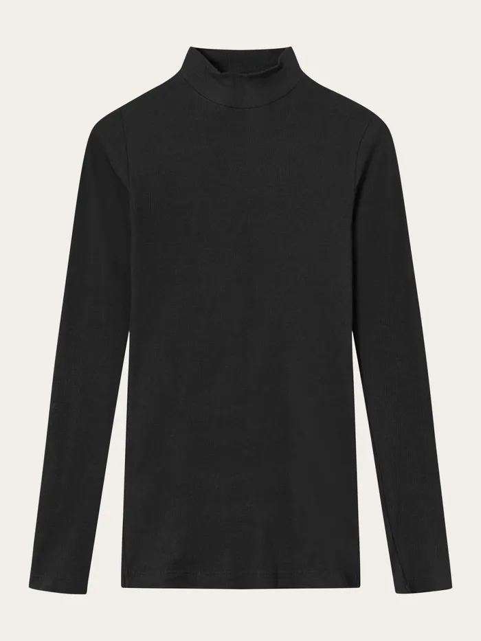 KnowledgeCotton Apparel TShirts And Tops Rib High Neck Long Sleeve Black Jet 8211 Women KnowledgeCotton Apparel TShirts And Tops Rib High Neck Long Sleeve Black Jet 8211 Women