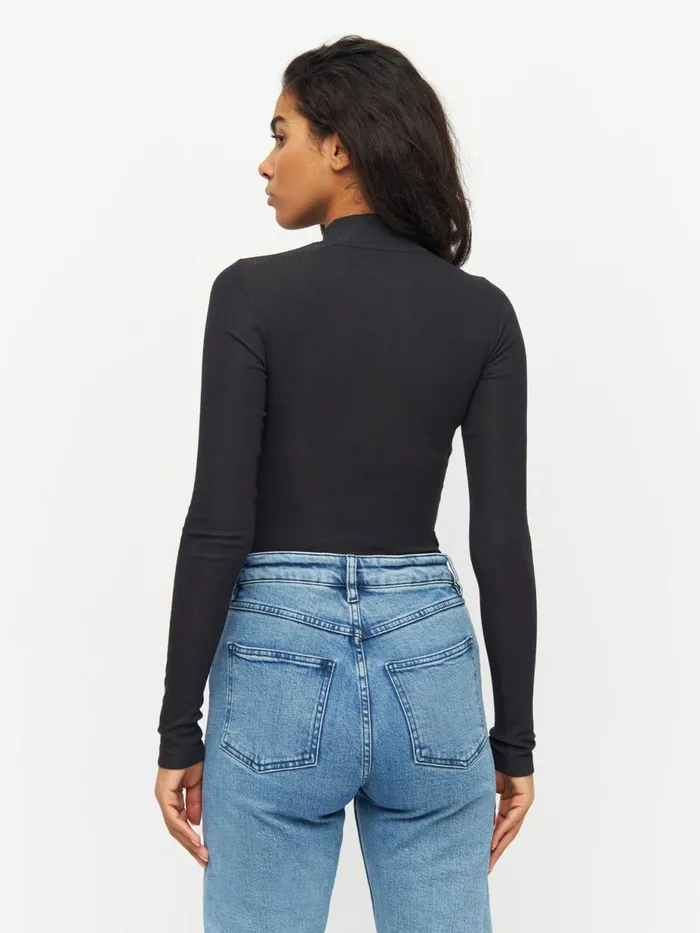 KnowledgeCotton Apparel TShirts And Tops Rib High Neck Long Sleeve Black Jet 8211 Women KnowledgeCotton Apparel TShirts And Tops Rib High Neck Long Sleeve Black Jet 8211 Women