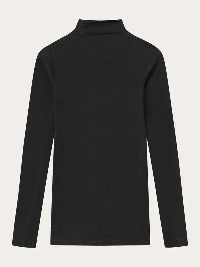 KnowledgeCotton Apparel TShirts And Tops Rib High Neck Long Sleeve Black Jet 8211 Women KnowledgeCotton Apparel TShirts And Tops Rib High Neck Long Sleeve Black Jet 8211 Women