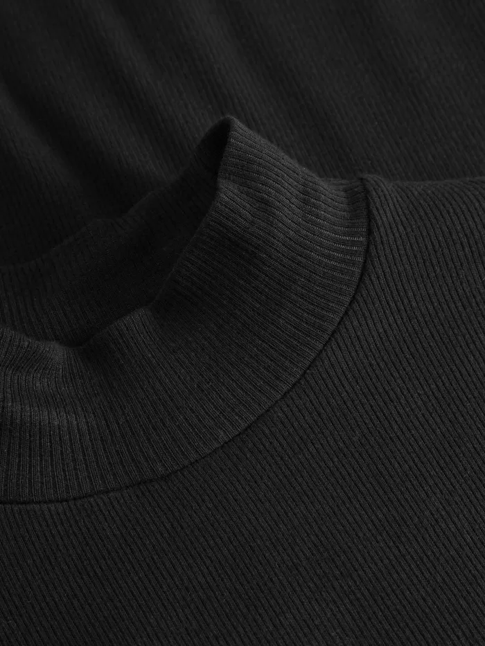 KnowledgeCotton Apparel TShirts And Tops Rib High Neck Long Sleeve Black Jet 8211 Women KnowledgeCotton Apparel TShirts And Tops Rib High Neck Long Sleeve Black Jet 8211 Women