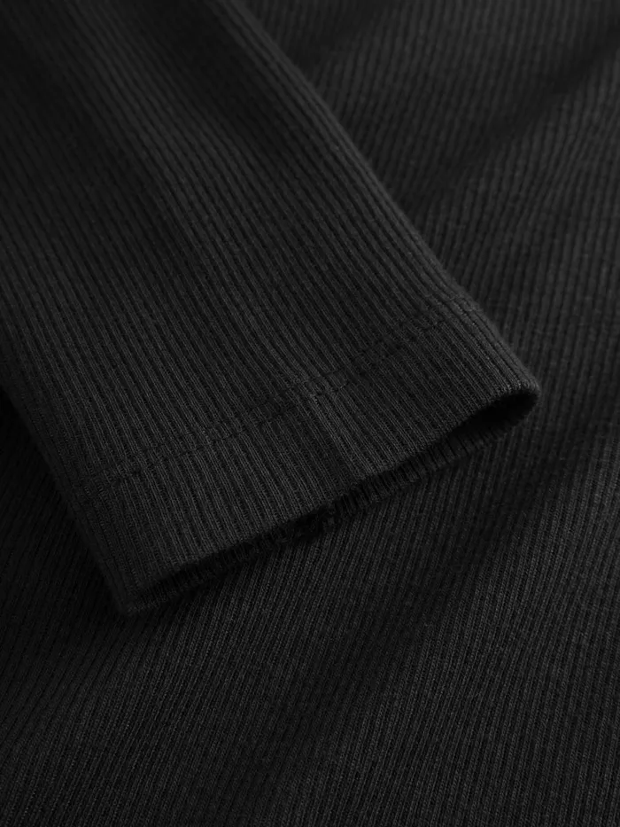 KnowledgeCotton Apparel TShirts And Tops Rib High Neck Long Sleeve Black Jet 8211 Women KnowledgeCotton Apparel TShirts And Tops Rib High Neck Long Sleeve Black Jet 8211 Women