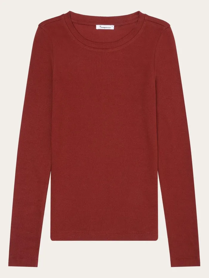 KnowledgeCotton Apparel TShirts And Tops Rib Scoop Neck Long Sleeved Fired Brick 8211 Women KnowledgeCotton Apparel TShirts And Tops Rib Scoop Neck Long Sleeved Fired Brick 8211 Women