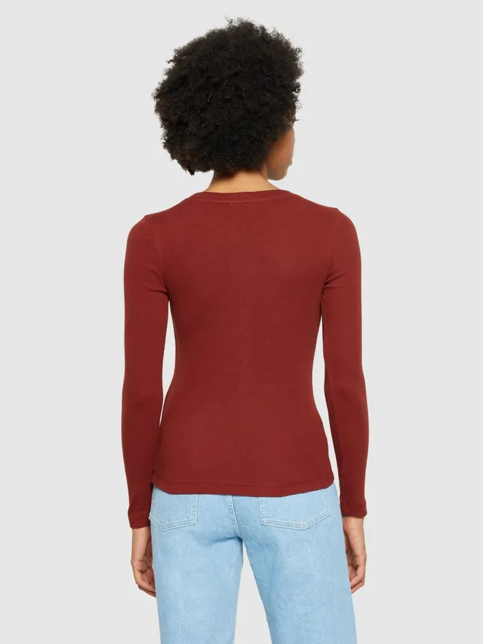 KnowledgeCotton Apparel TShirts And Tops Rib Scoop Neck Long Sleeved Fired Brick 8211 Women KnowledgeCotton Apparel TShirts And Tops Rib Scoop Neck Long Sleeved Fired Brick 8211 Women