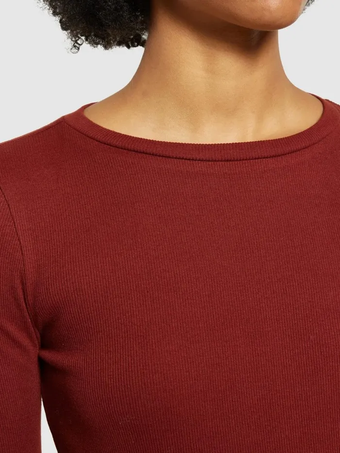 KnowledgeCotton Apparel TShirts And Tops Rib Scoop Neck Long Sleeved Fired Brick 8211 Women KnowledgeCotton Apparel TShirts And Tops Rib Scoop Neck Long Sleeved Fired Brick 8211 Women