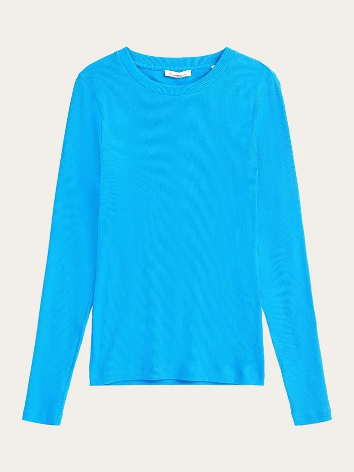 KnowledgeCotton Apparel TShirts And Tops Rib Scoop Neck Long Sleeved Malibu Blue 8211 Women KnowledgeCotton Apparel TShirts And Tops Rib Scoop Neck Long Sleeved Malibu Blue 8211 Women