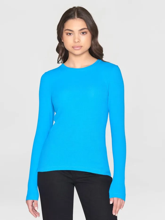 KnowledgeCotton Apparel TShirts And Tops Rib Scoop Neck Long Sleeved Malibu Blue 8211 Women KnowledgeCotton Apparel TShirts And Tops Rib Scoop Neck Long Sleeved Malibu Blue 8211 Women