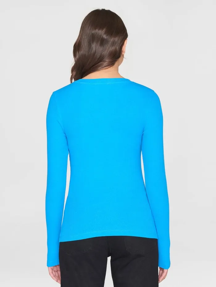 KnowledgeCotton Apparel TShirts And Tops Rib Scoop Neck Long Sleeved Malibu Blue 8211 Women KnowledgeCotton Apparel TShirts And Tops Rib Scoop Neck Long Sleeved Malibu Blue 8211 Women