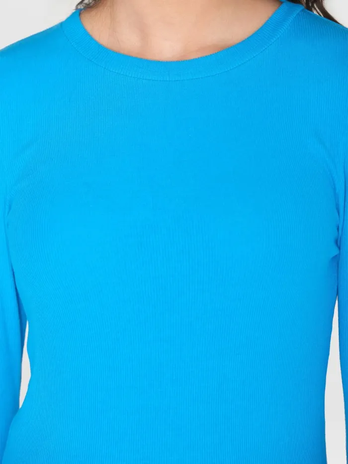 KnowledgeCotton Apparel TShirts And Tops Rib Scoop Neck Long Sleeved Malibu Blue 8211 Women KnowledgeCotton Apparel TShirts And Tops Rib Scoop Neck Long Sleeved Malibu Blue 8211 Women
