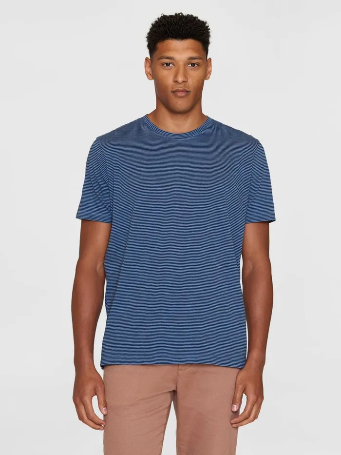 KnowledgeCotton Apparel TShirts Narrow Striped Slub Tshirt Blue Stripe 8211 Men KnowledgeCotton Apparel TShirts Narrow Striped Slub Tshirt Blue Stripe 8211 Men