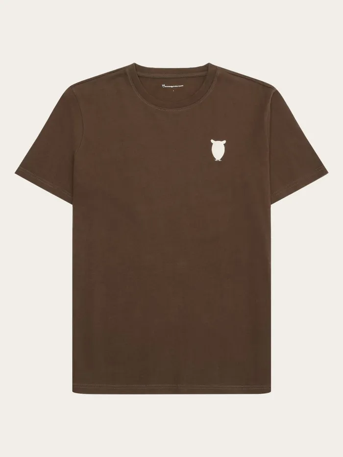 KnowledgeCotton Apparel TShirts Regular Fit Owl Chest Embroidery Tshirt Demitasse brown 8211 Men