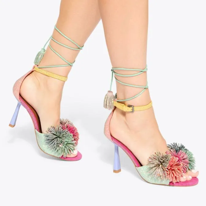 Kurt Geiger Sandals Pom Pom Tie Ankle Heel Multiother 8211 Women