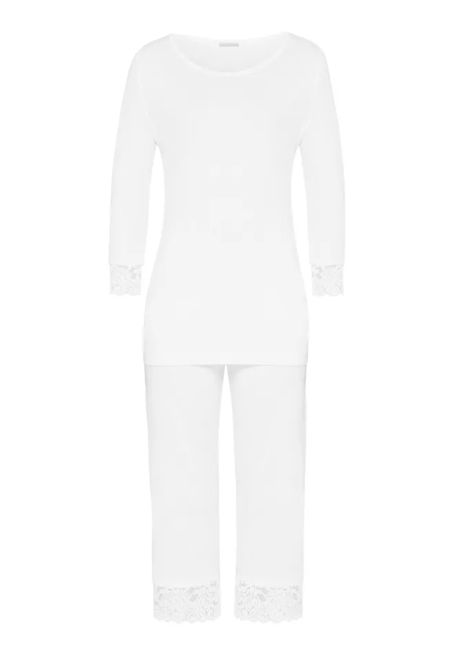 Lace Trim Cotton Pajama Set White Women HANRO Pajama Sets