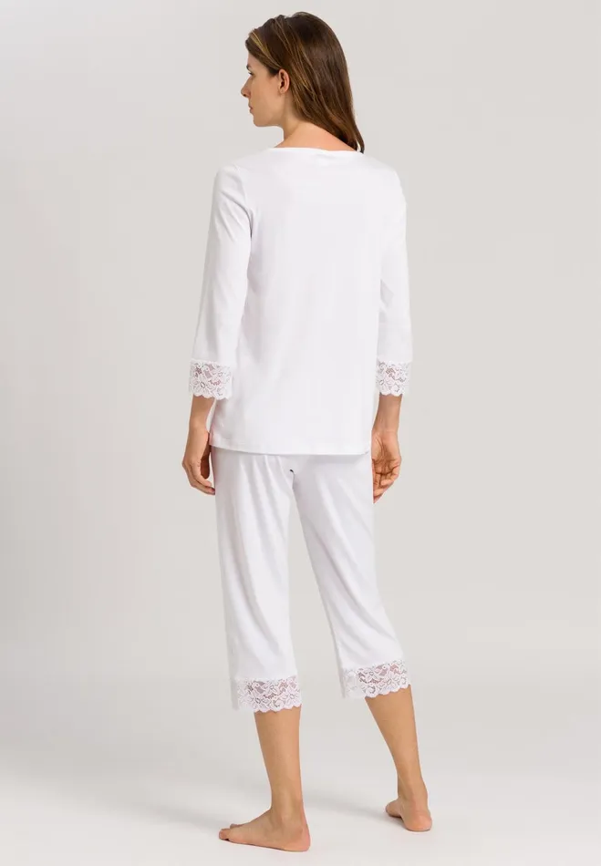 Lace Trim Cotton Pajama Set White Women HANRO Pajama Sets