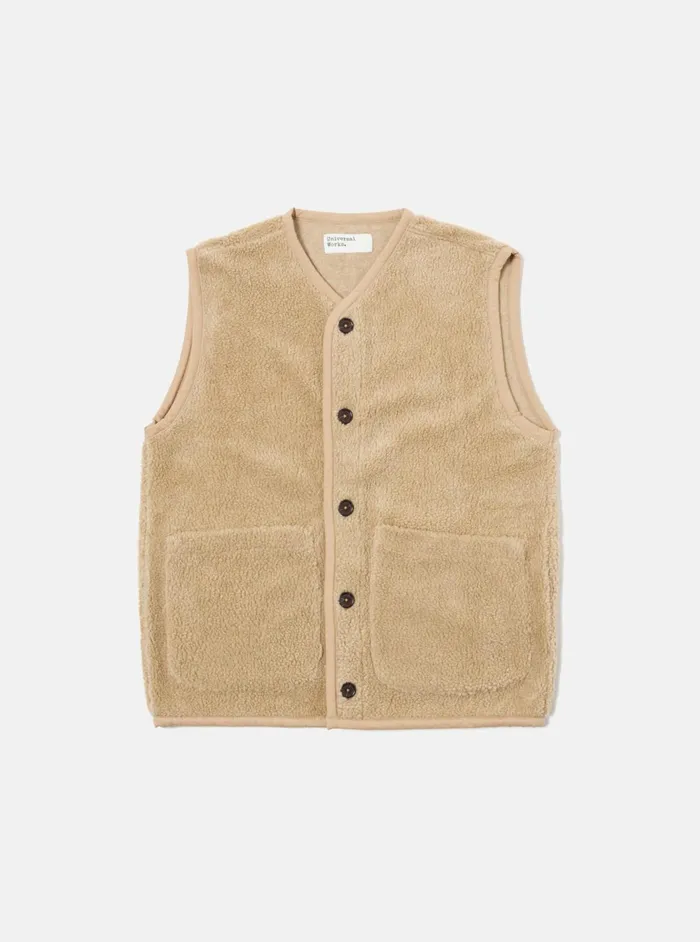 Lancaster Gilet In Stone Mountain Fleece Men Universal Works Waistcoats and Gilets