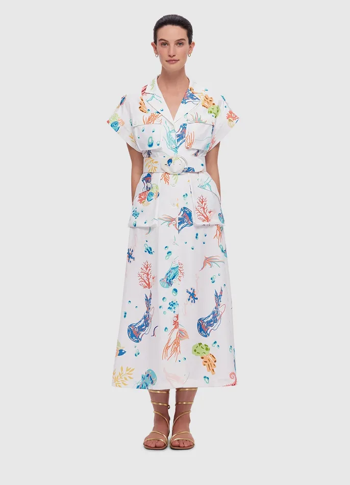 LEO LIN Dresses and Jumpsuits Women Audrey Pocket Shirt Midi Dress 8211 Twilight Print in White