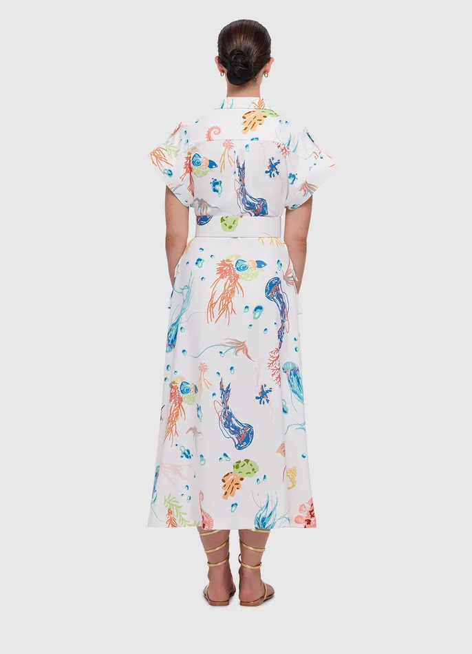 LEO LIN Dresses and Jumpsuits Women Audrey Pocket Shirt Midi Dress 8211 Twilight Print in White