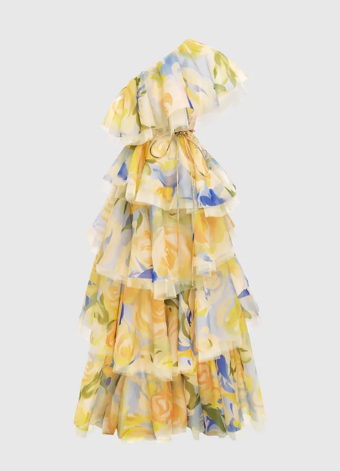 LEO LIN Dresses and Jumpsuits Women Paloma One Shoulder Ruffled Gown 8211 Bouquet Print