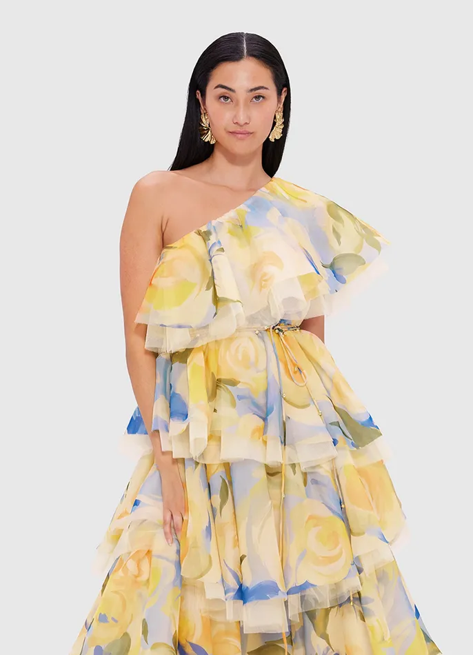 LEO LIN Dresses and Jumpsuits Women Paloma One Shoulder Ruffled Gown 8211 Bouquet Print