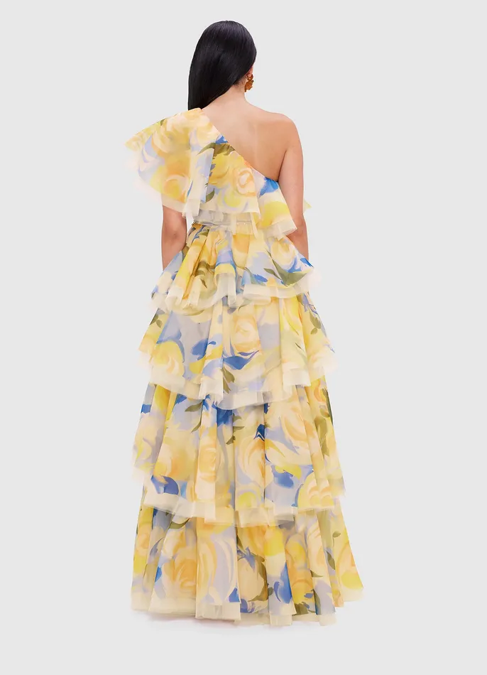 LEO LIN Dresses and Jumpsuits Women Paloma One Shoulder Ruffled Gown 8211 Bouquet Print