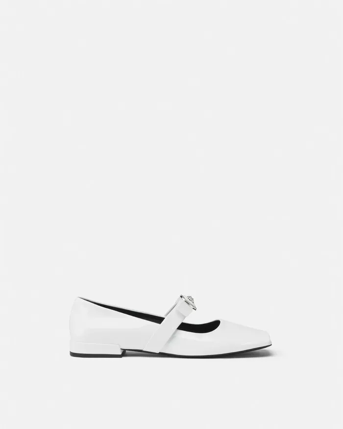 Loafers and Flats Women Versace Gianni Ribbon Open Patent Ballerinas White