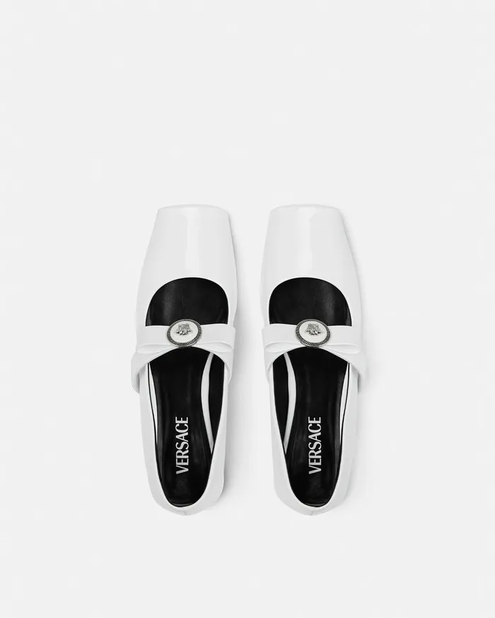 Loafers and Flats Women Versace Gianni Ribbon Open Patent Ballerinas White