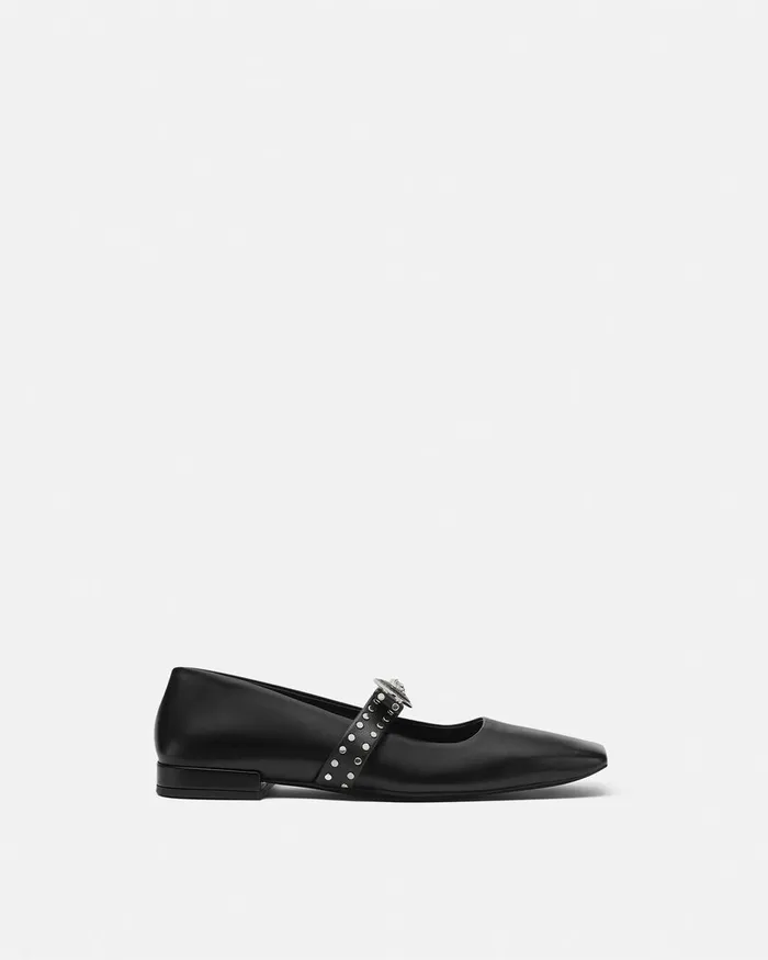 Loafers and Flats Women Versace Gianni Ribbon Studded Ballerinas Blacksilver