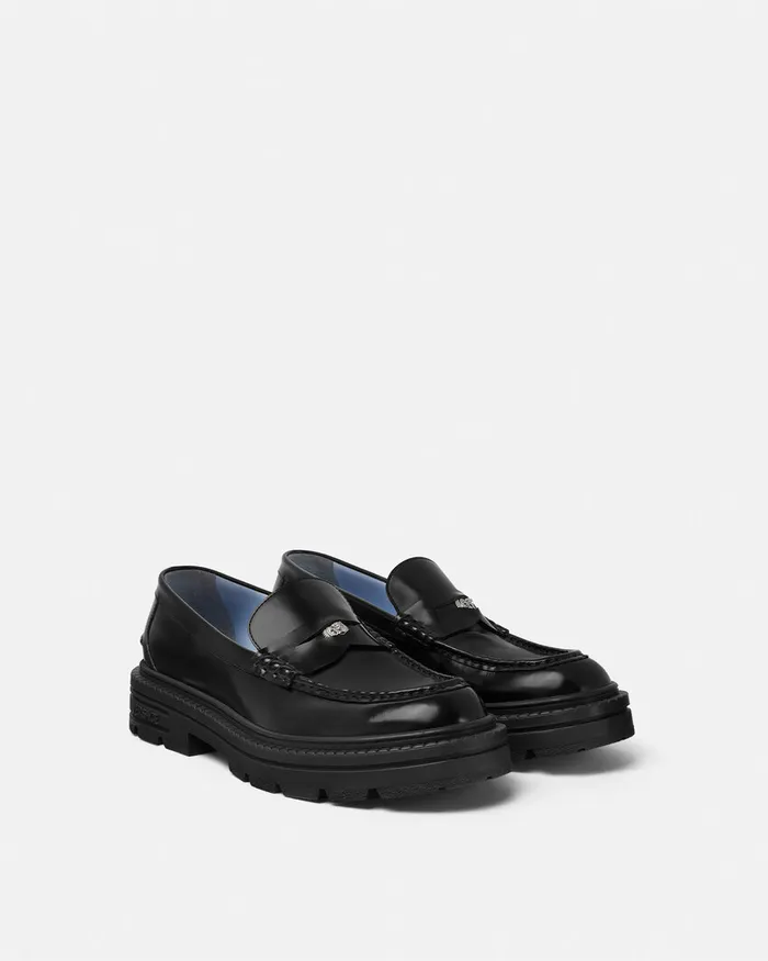 Loafers and Slippers Men Versace Adriano Loafers Blacksilver