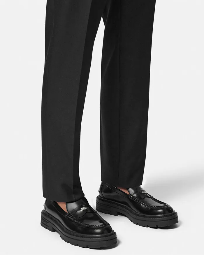 Loafers and Slippers Men Versace Adriano Loafers Blacksilver