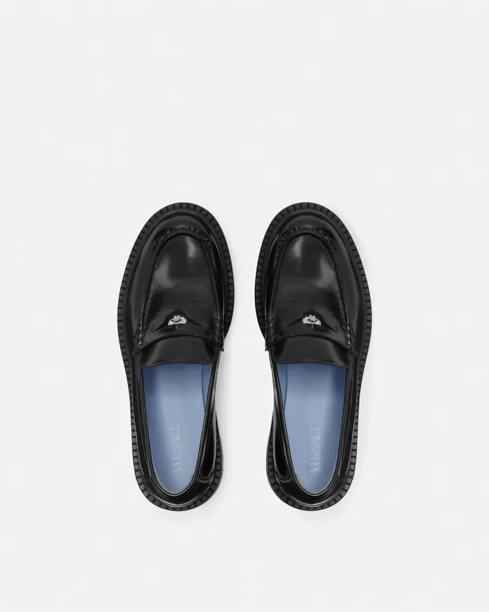 Loafers and Slippers Men Versace Adriano Loafers Blacksilver
