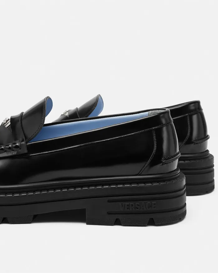 Loafers and Slippers Men Versace Adriano Loafers Blacksilver