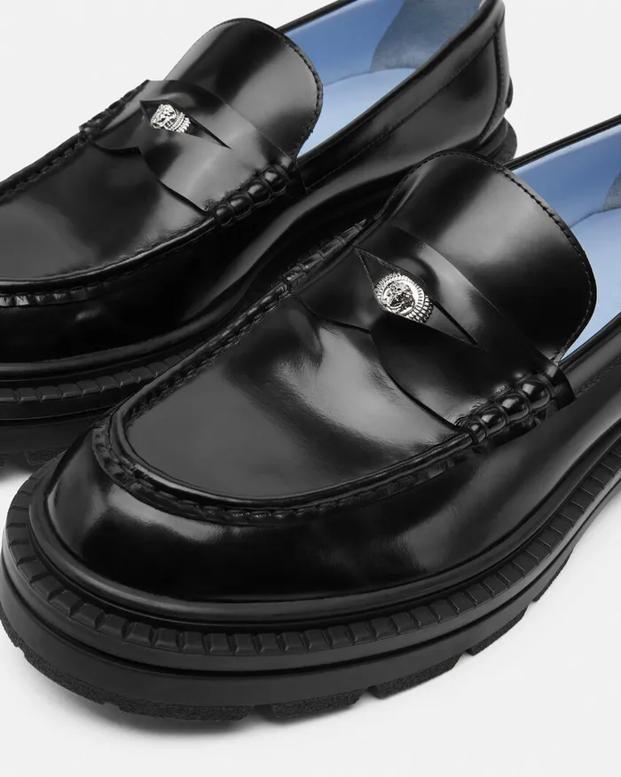 Loafers and Slippers Men Versace Adriano Loafers Blacksilver