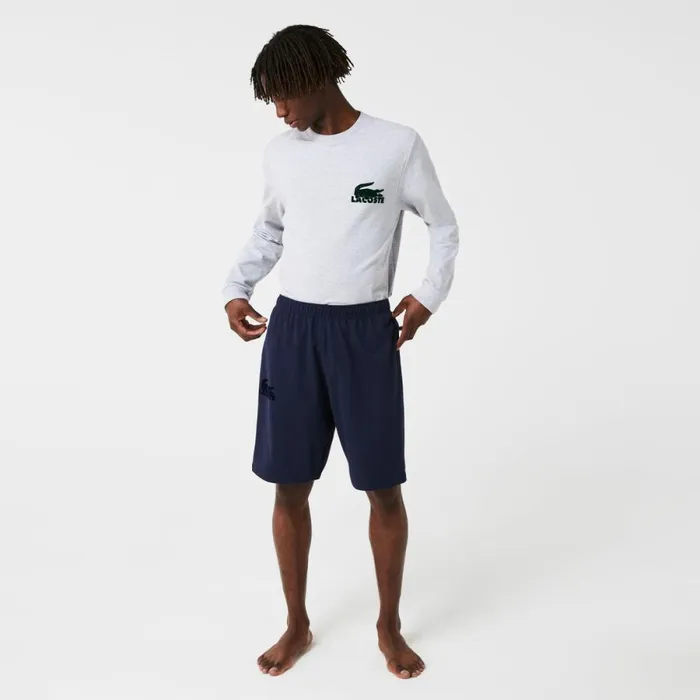 Loungewear and Pajamas Men Lacoste Men039s Velour Crocodile Cotton Fleece Lounge Shorts Navy Blue 423