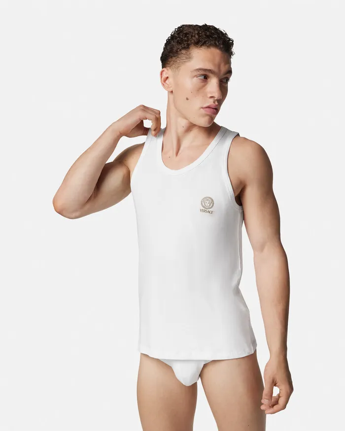 Loungewear and Pajamas Men Versace Medusa Tank Top Undershirt White