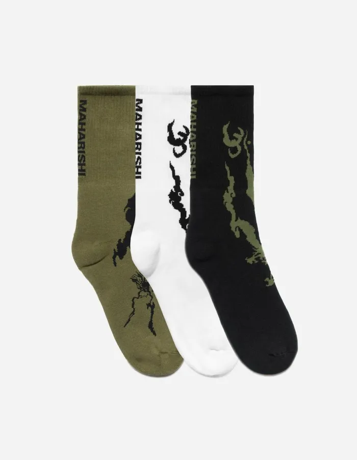 Maharishi Socks 1402 Bonsai Dragon Sports Socks 3 Pack OliveBlackWhite 8211 Men Maharishi Socks 1402 Bonsai Dragon Sports Socks 3 Pack OliveBlackWhite 8211 Men
