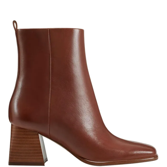Marc Fisher Booties Women Floria Square Toe Bootie Tan Leather