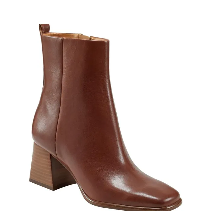 Marc Fisher Booties Women Floria Square Toe Bootie Tan Leather