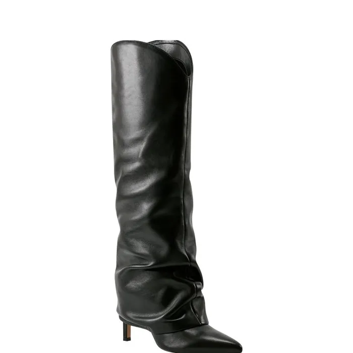 Marc Fisher Boots and Booties Women Nairine Foldover Dress Boot Black Leather