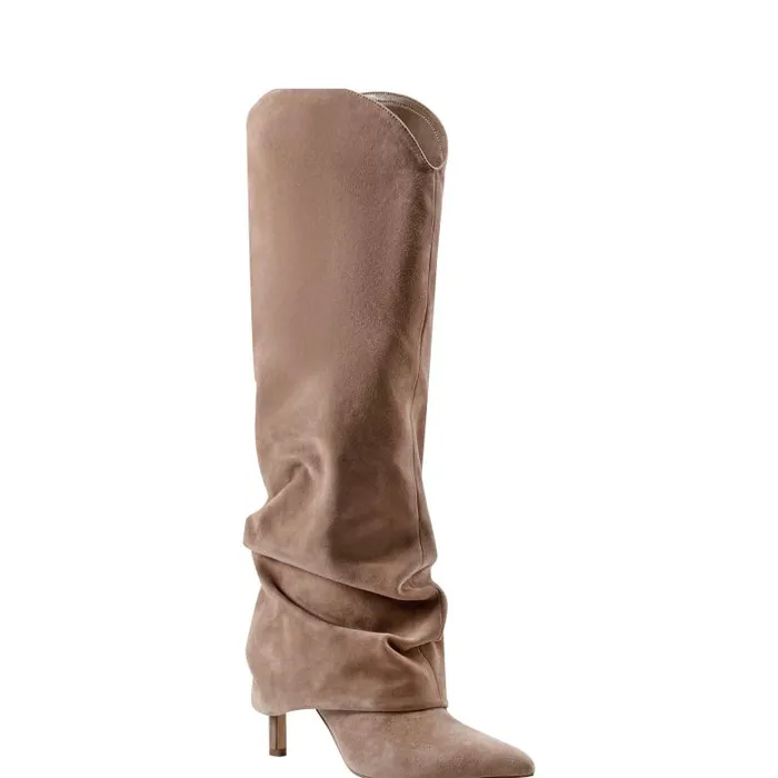 Marc Fisher Boots and Booties Women Nairine Foldover Dress Boot Natural Suede