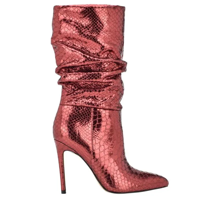 Marc Fisher Boots Women Romy Heeled Boot Red Snake Suede