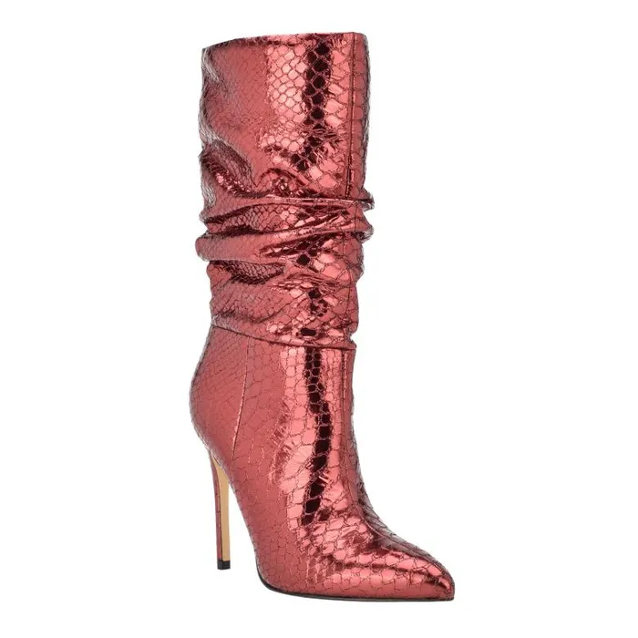 Marc Fisher Boots Women Romy Heeled Boot Red Snake Suede
